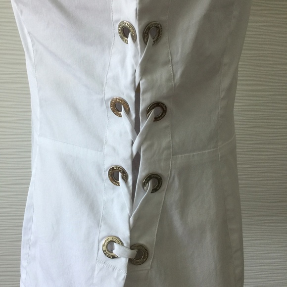Bebe White Short Sleeve Blouse with Tie-up Detail - Picture 5 of 8